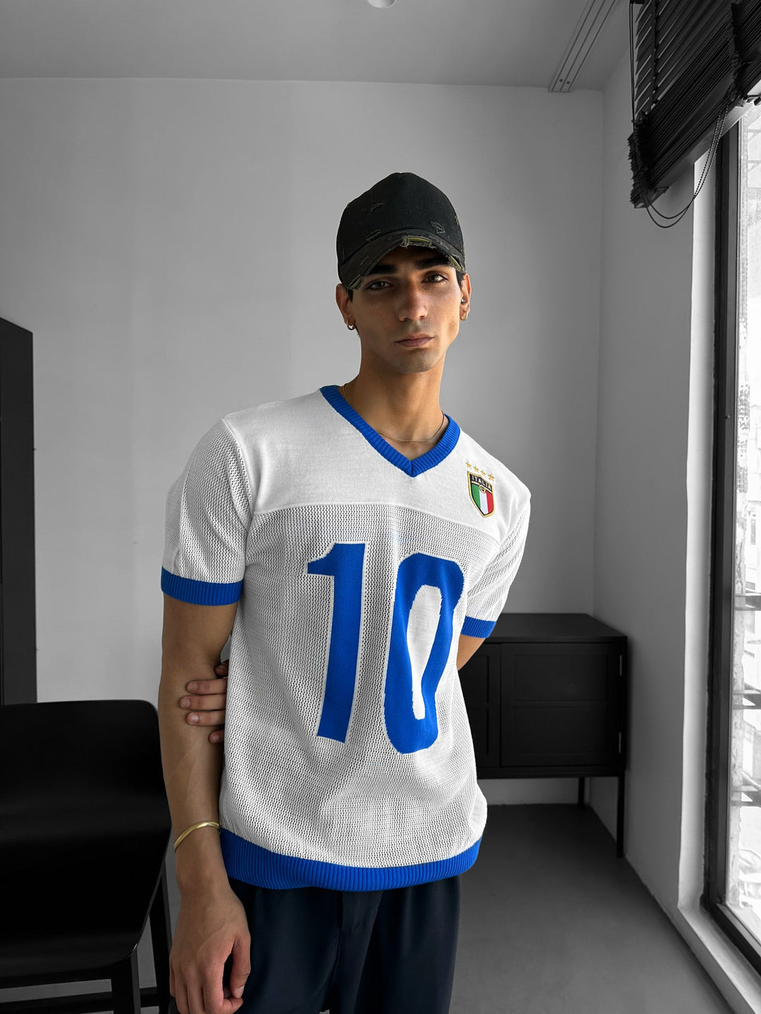 Oversize Italien Stickad T-shirt - Vit