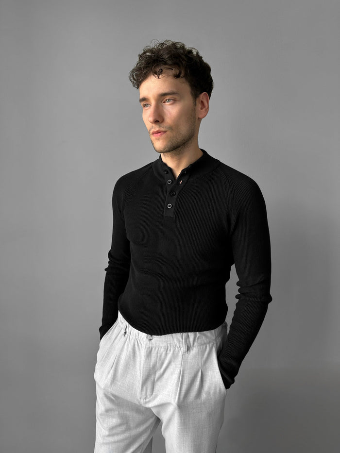 Slim Fit Stickad Tröja - Svart