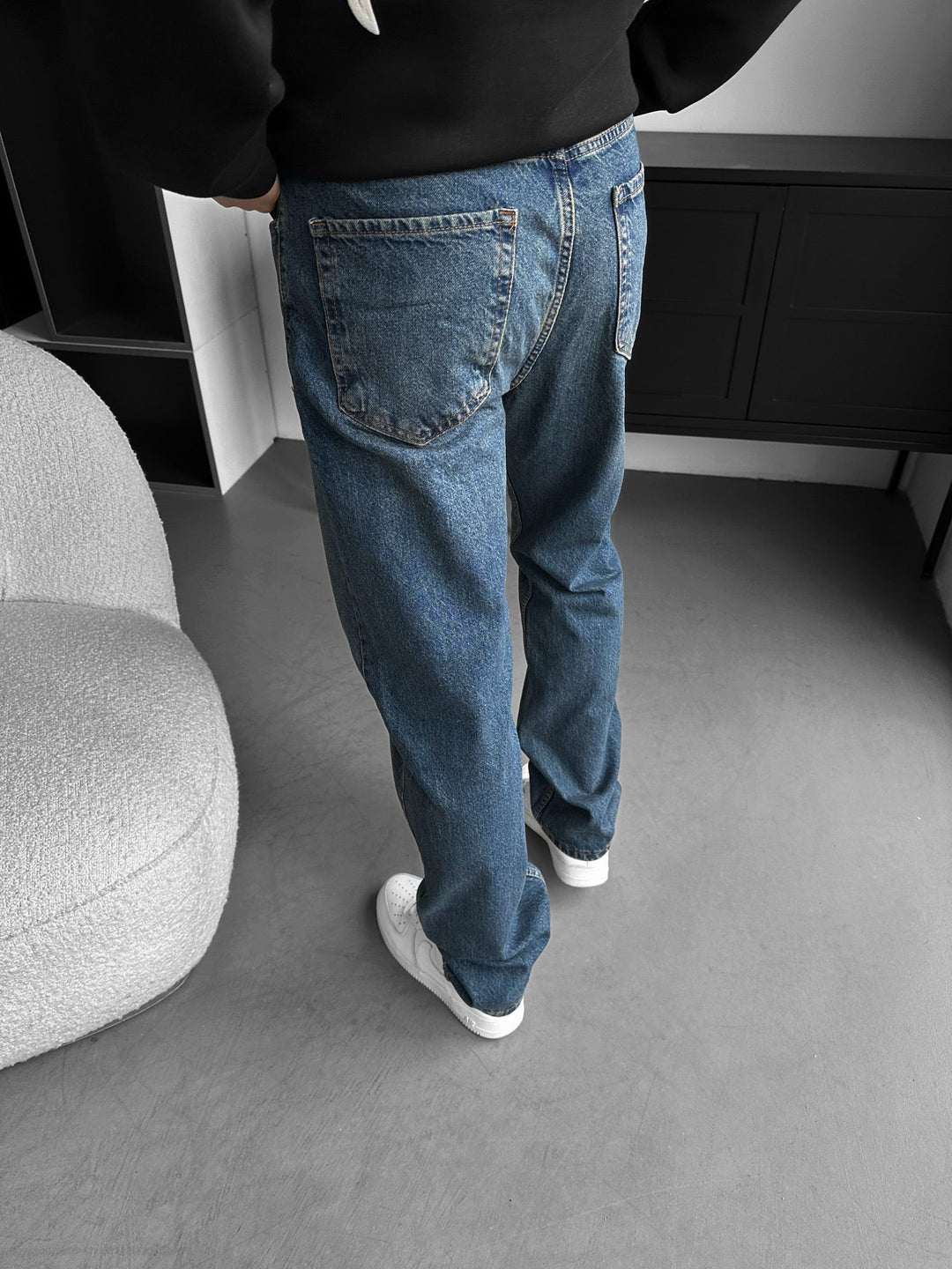 Baggy Torn Tvättade Jeans - Mörkblå