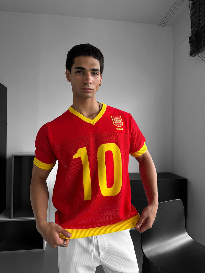 Oversize Spanien Stickad T-shirt - Röd