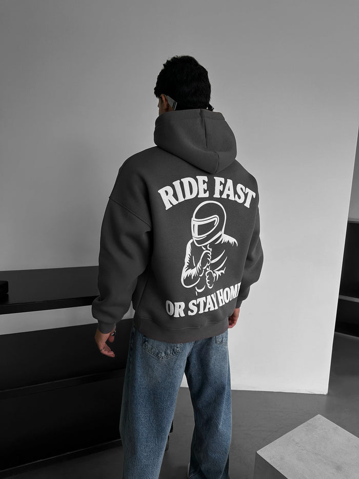 Oversize Ride Fast Hoodie - Antracit