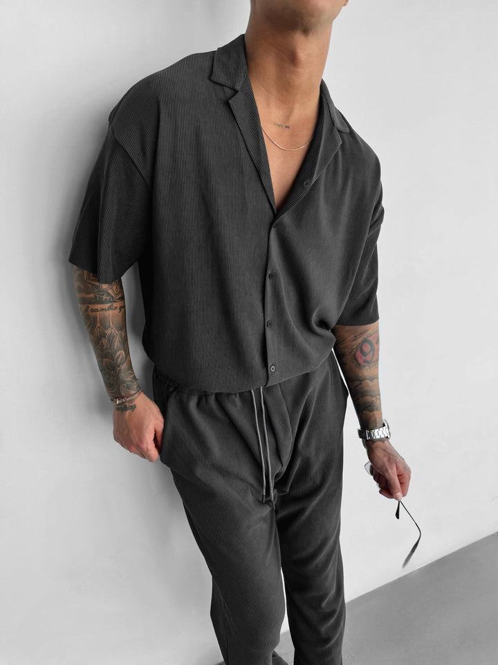 Oversize Ribbad Skjorta - Antracit