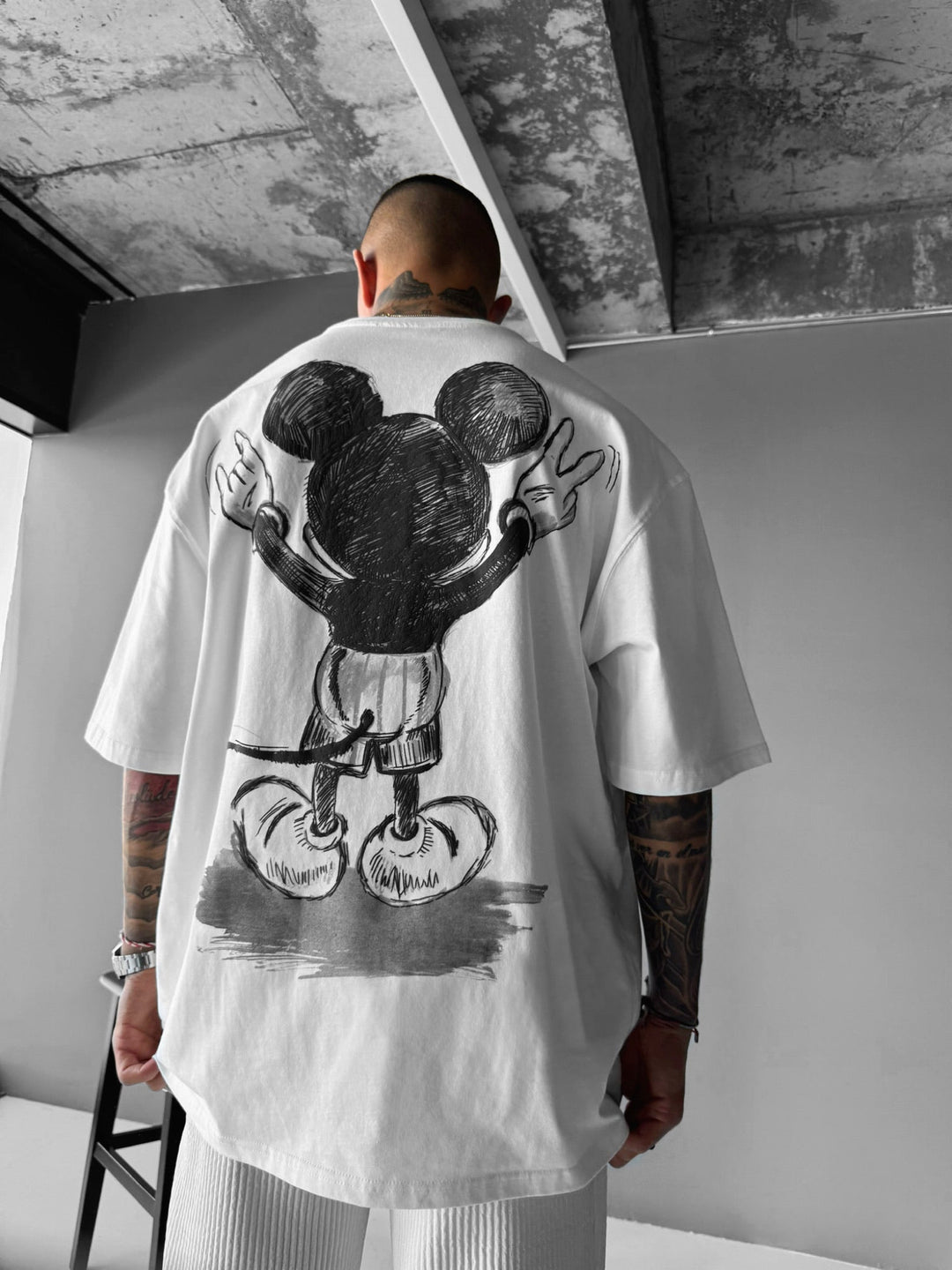 Oversize Mus-T-shirt - Vit och Svart