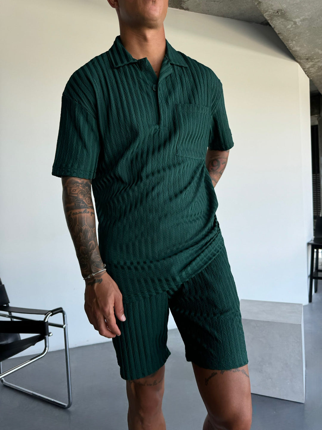 Oversize Strukturerad Polo T-shirt - Regnskog