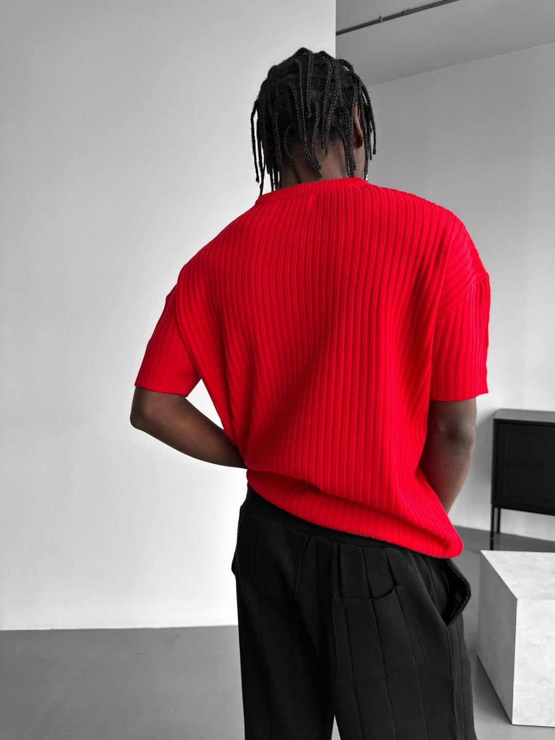 Lös Passform Ribbad T-Shirt - Röd