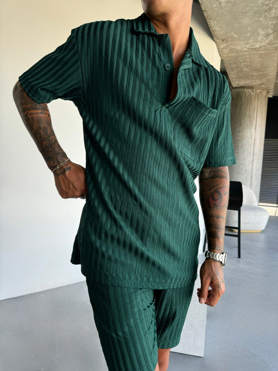 Oversize Strukturerad Polo T-shirt - Regnskog