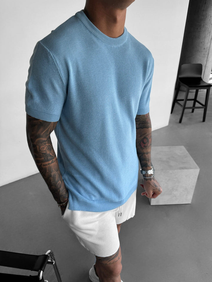 Oversize Stickad T-Shirt - Babyblå