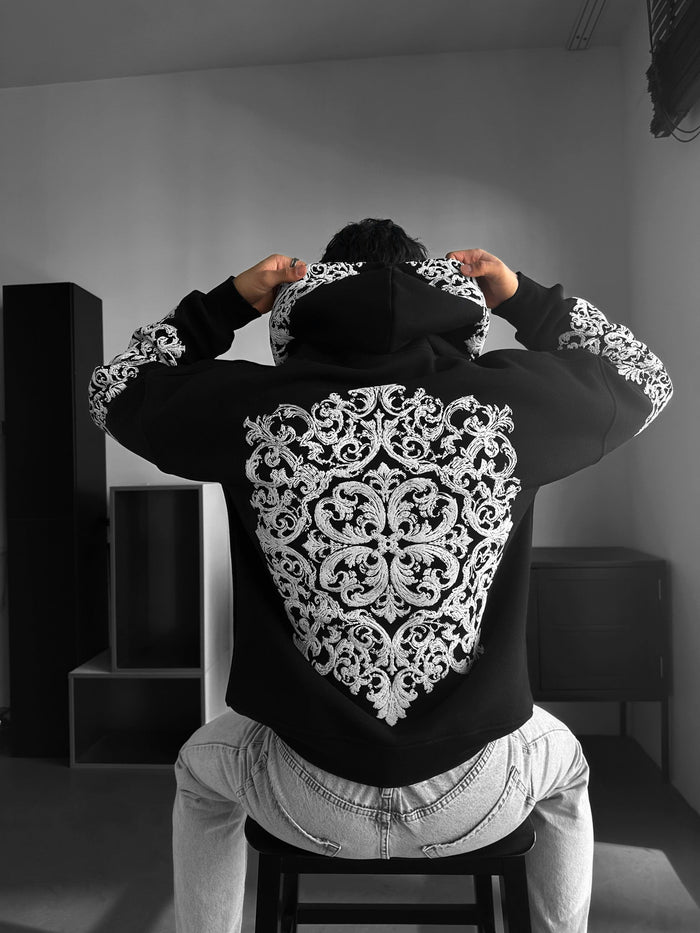 Oversize Matta Mönster Hoodie - Svart och Vit