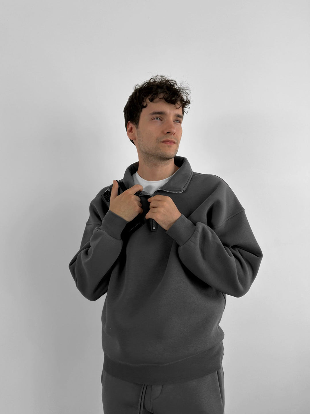 Oversize Halv-Zip Polo Sweatshirt - Antracit