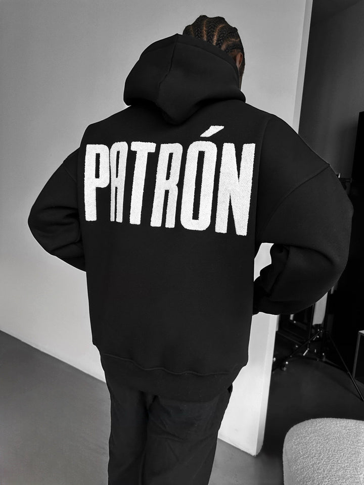 Oversize Detaljerad Patron Hoodie - Svart och Vit