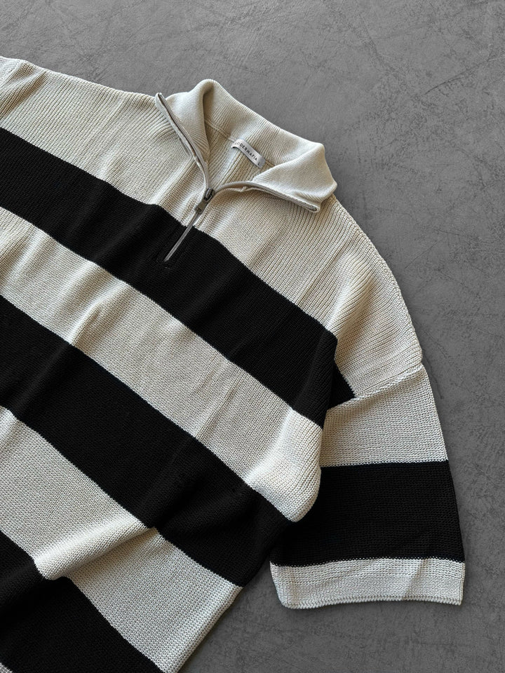 Regular Striped Knit T-shirt - Grädde