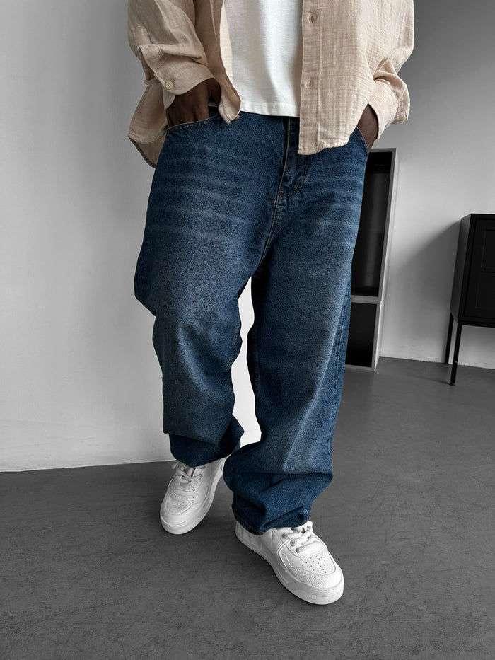 Relax Baggy Tvättade Jeans - Blå