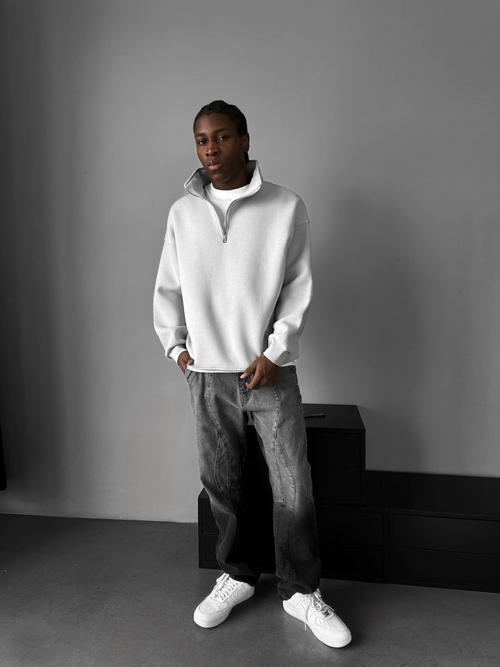 Oversize Halvdraget Polo Sweatshirt - Grå