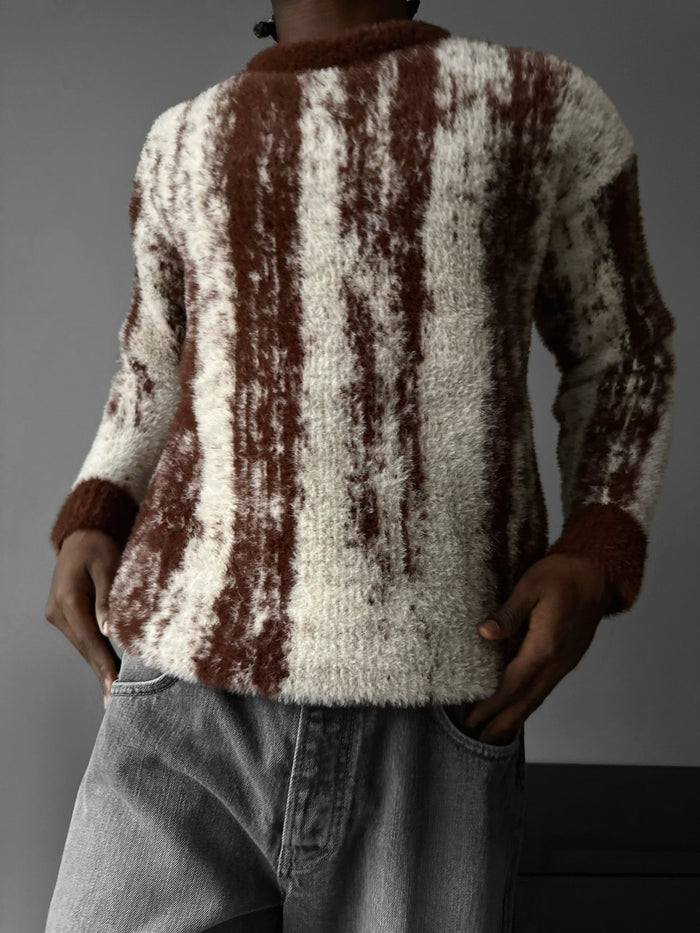 Oversize Brushstroke Effect Knit Pullover - Choklad