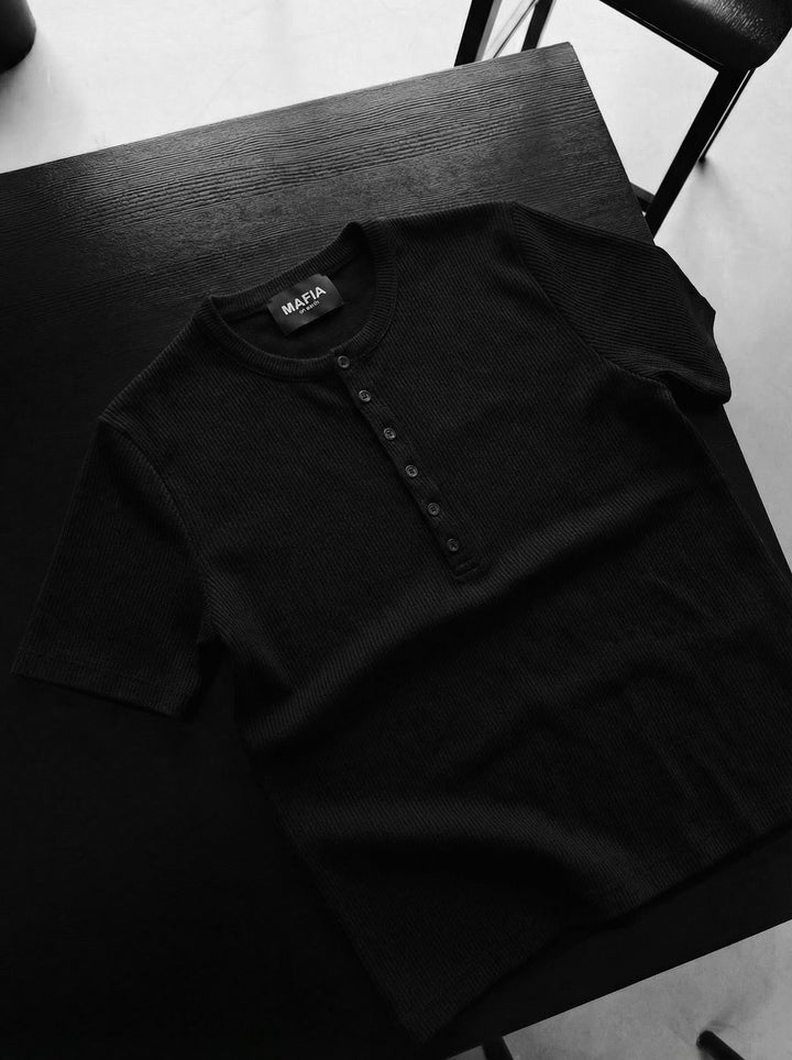 Slim Fit Button T-shirt - Svart