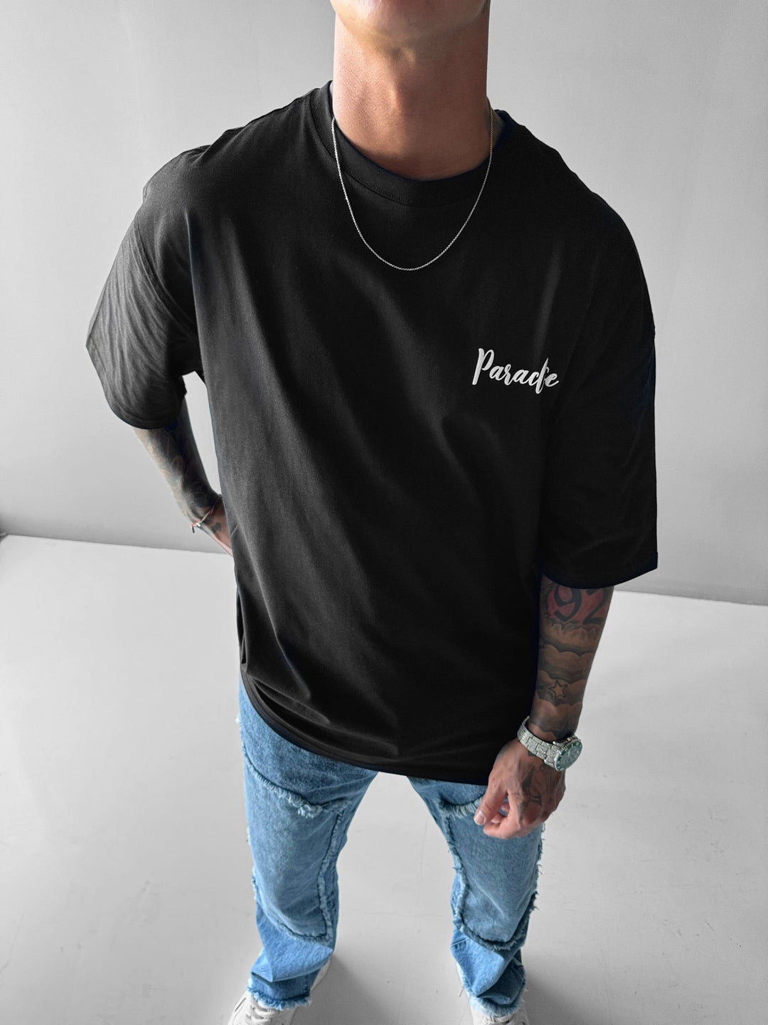 Oversize Papegoja Paradis T-shirt - Svart och Rosa