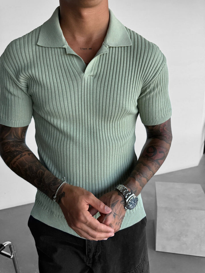 Slim Fit Knit Polo T-Shirt - Mint