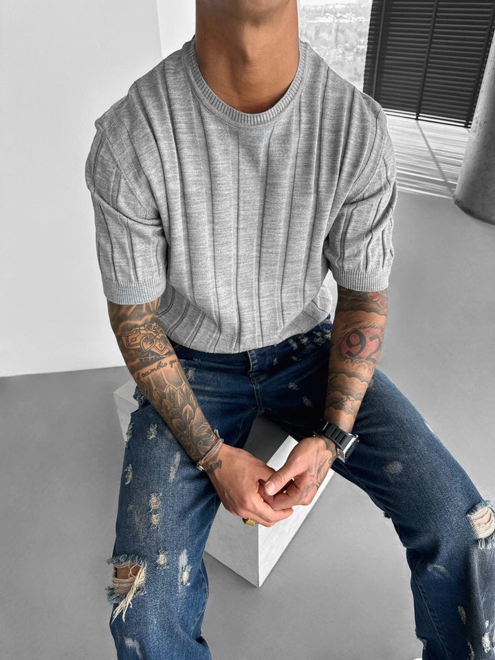 Regular Fit Knit Lines T-shirt - Grå