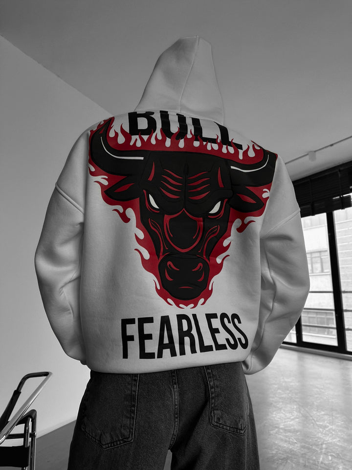 Oversize Bull Fearless Hoodie - Vit
