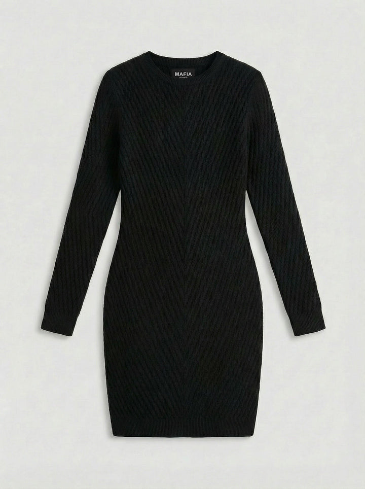 Fitted Midi Knit Dress - Svart