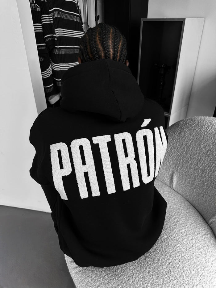 Oversize Detaljerad Patron Hoodie - Svart och Vit