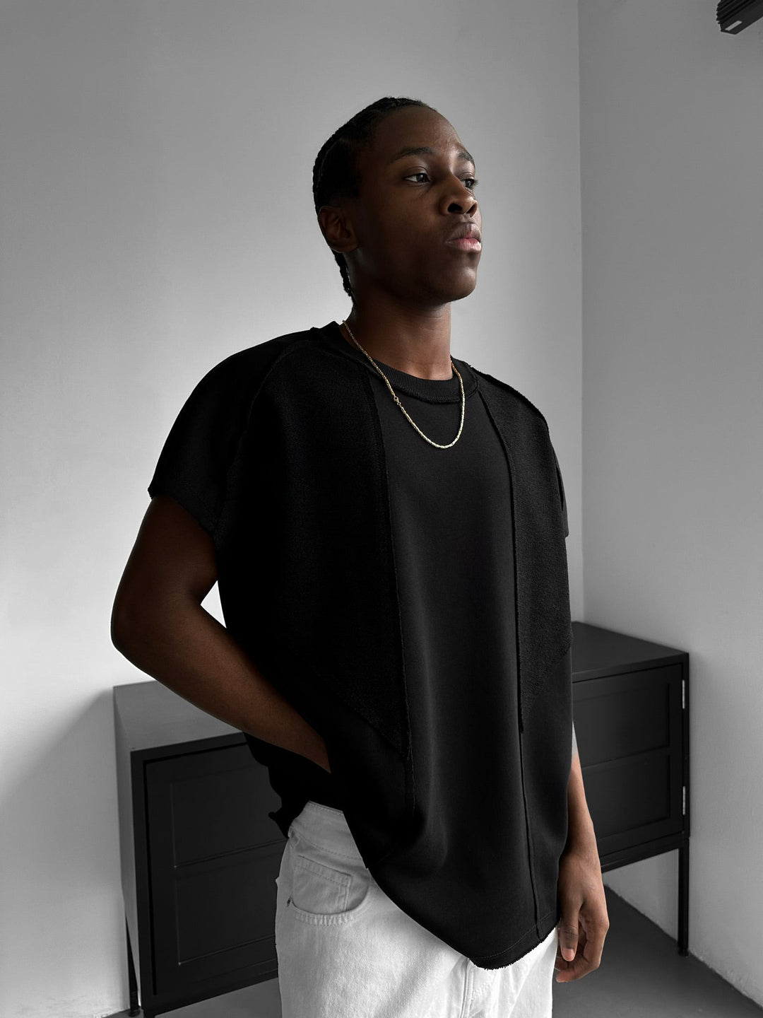 Överdimensionerad Batwing Sömsdetalj T-shirt - Svart