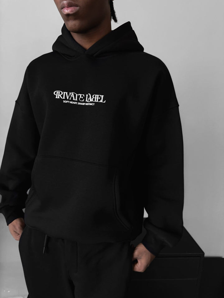 Överdimensionerad Privat Etikett Hoodie - Svart