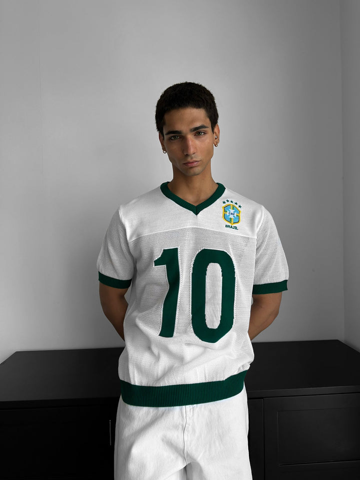 Oversize Brazil Stickad T-shirt - Vit