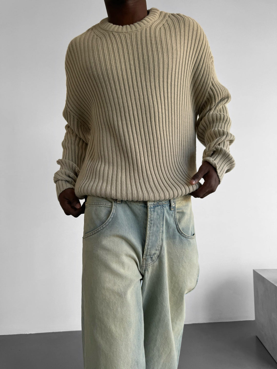 Lös Passform Randig Struktur Pullover - Sten