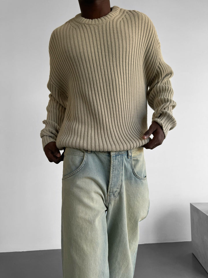 Lös Passform Randig Struktur Pullover - Sten