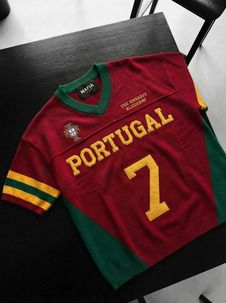 Oversize Portugal Stickad T-shirt - Röd