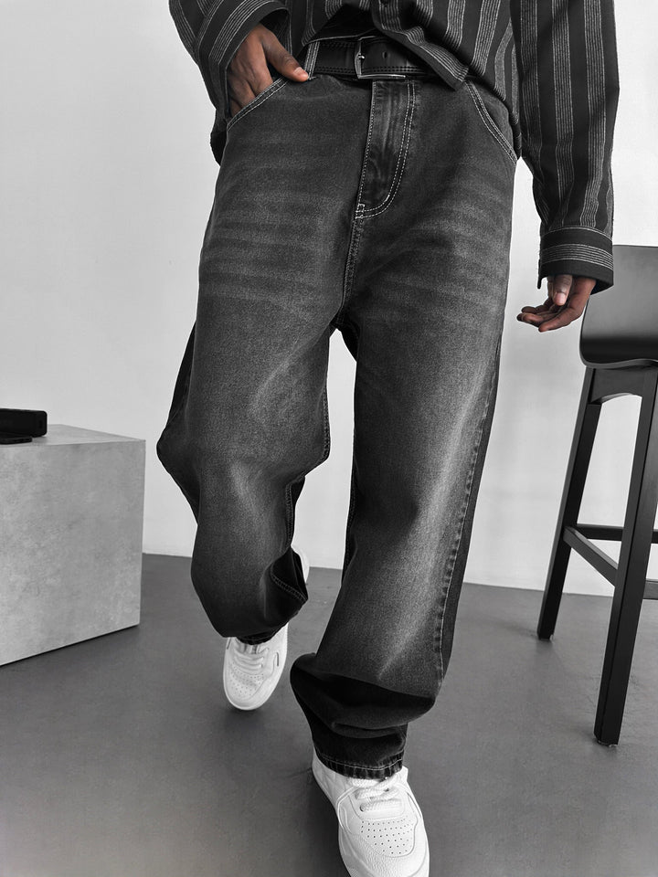 Relax Baggy Tvättade Jeans - Svart
