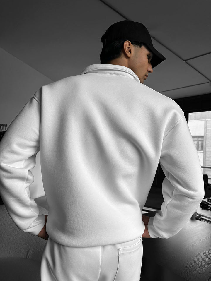 Oversize Basic Polo Sweatshirt - Vit