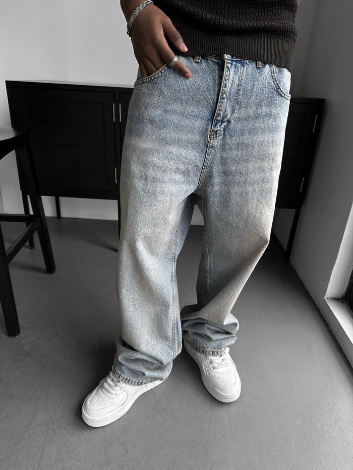 Relax Baggy Tvättade Jeans - Mörkblå