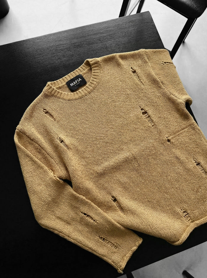 Oversize Torn Sweater - Kamel