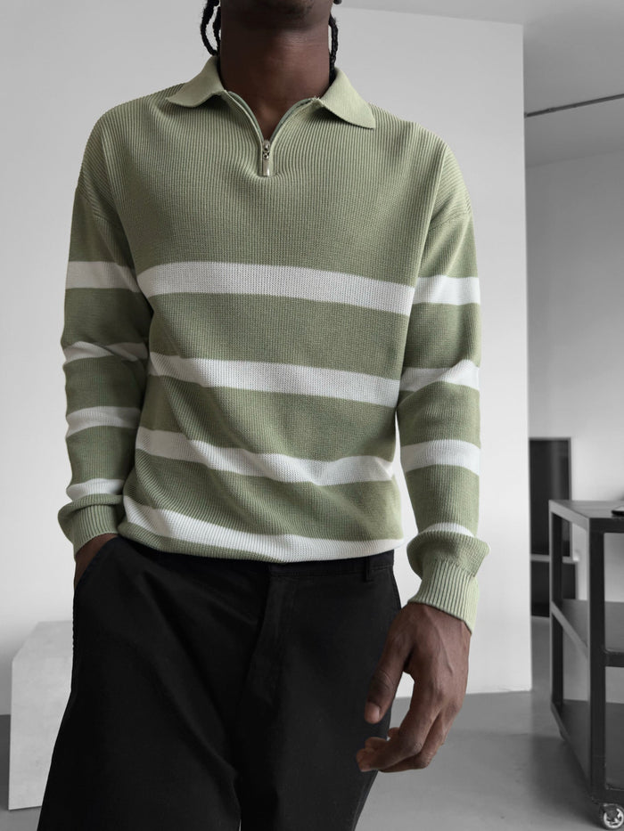 Överdimensionerad Stickad Crop Polo Tröja - Mint