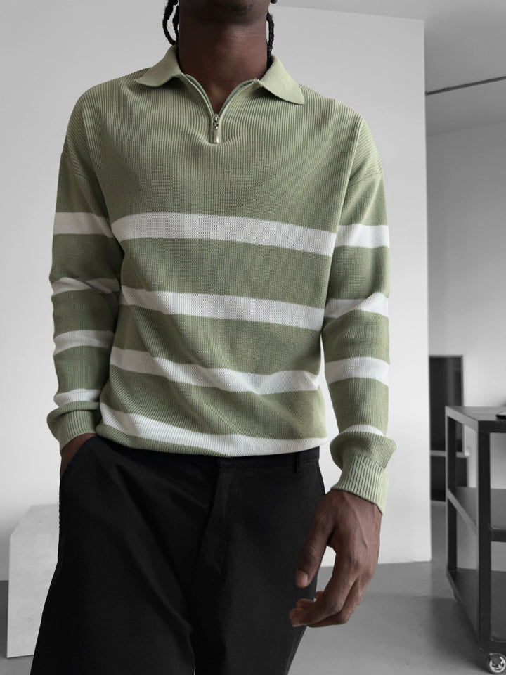 Överdimensionerad Stickad Crop Polo Tröja - Mint