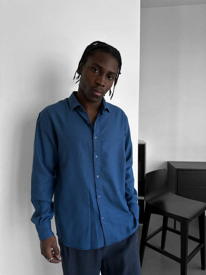 Regular Fit Textured Shirt - Marinblå