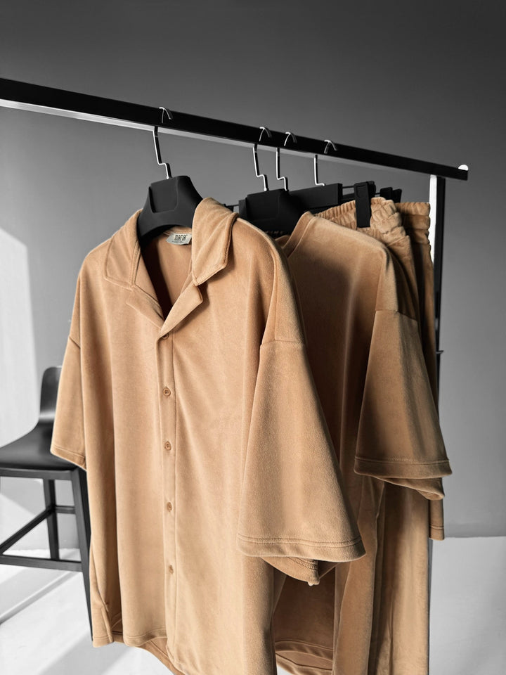 Regular Fit Samtshirt - Beige