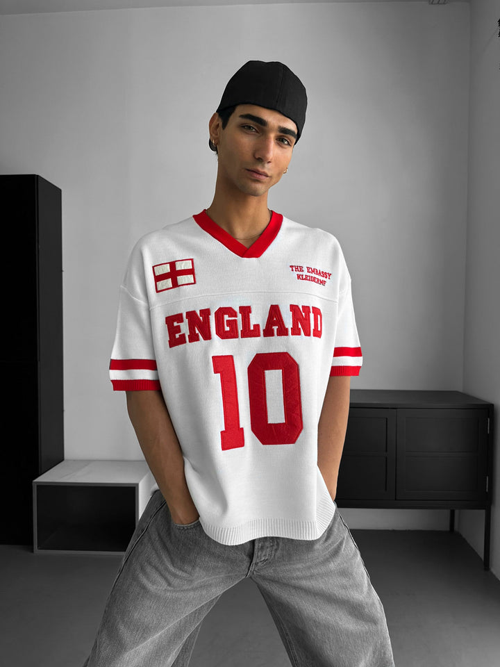 Oversize England Stickad T-shirt - Vit
