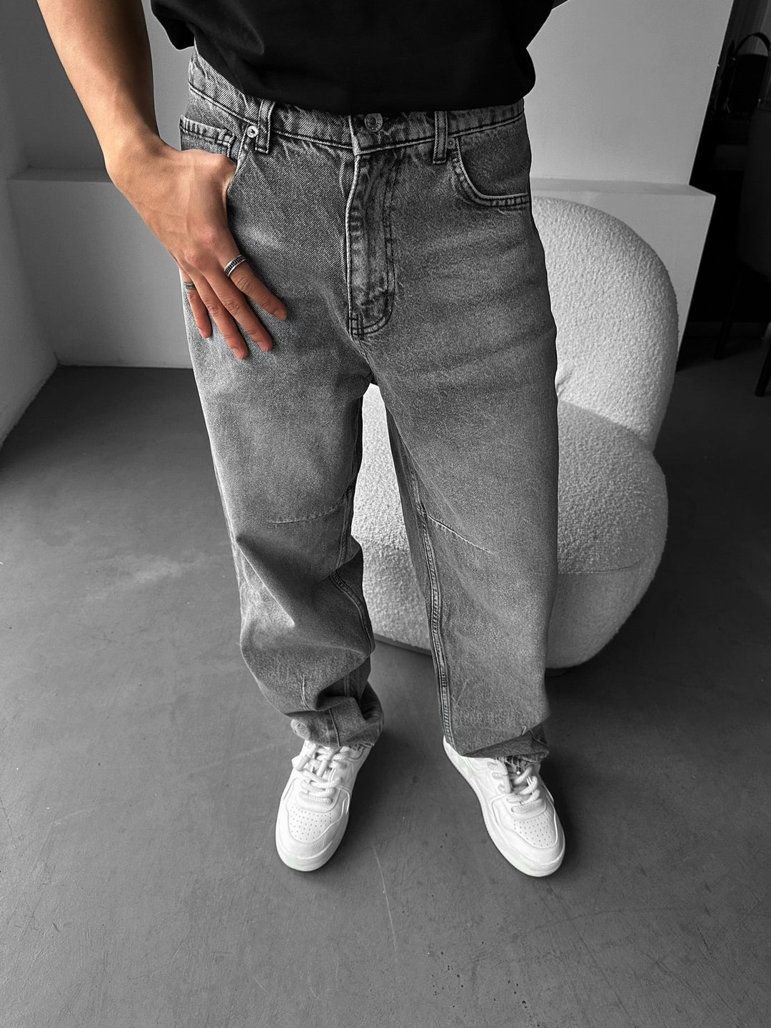 Baggy Stitched Jeans - Antracit
