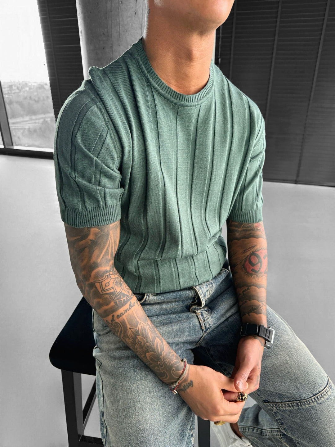 Regular Fit Knit Lines T-shirt - Petrol
