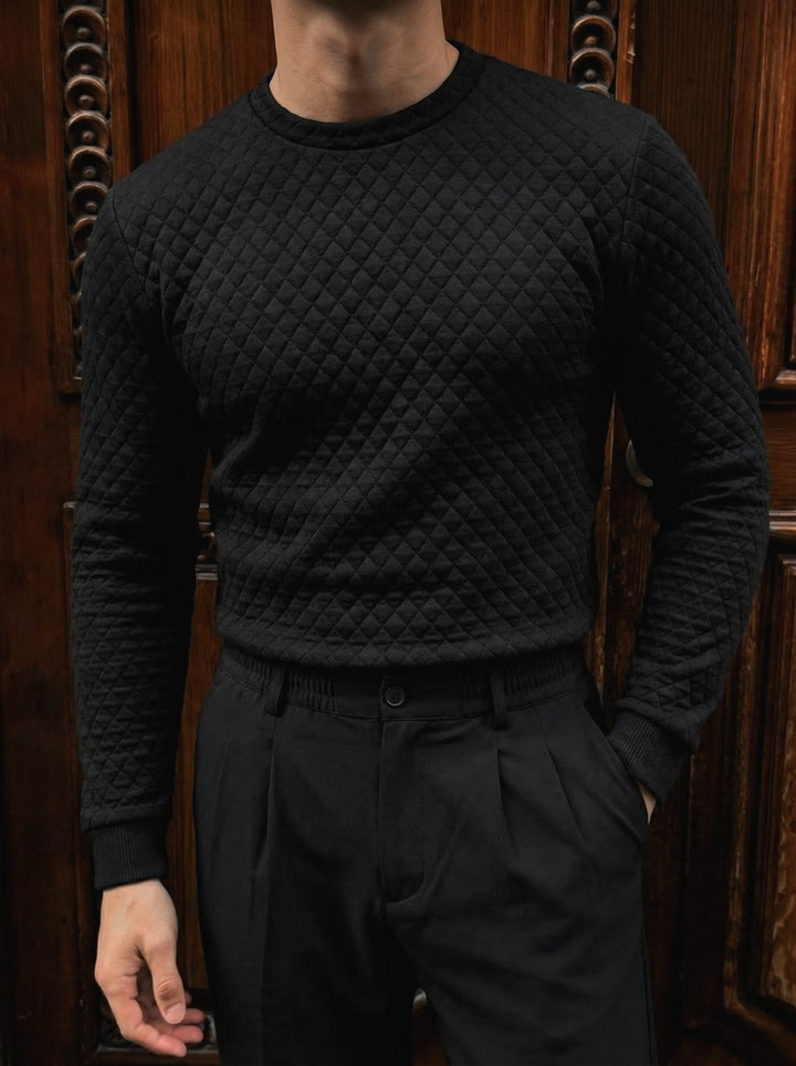Slim Fit Textured Sweater - Svart