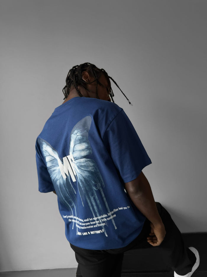 Oversize 'Like a Butterfly' T-shirt - Navy Peony