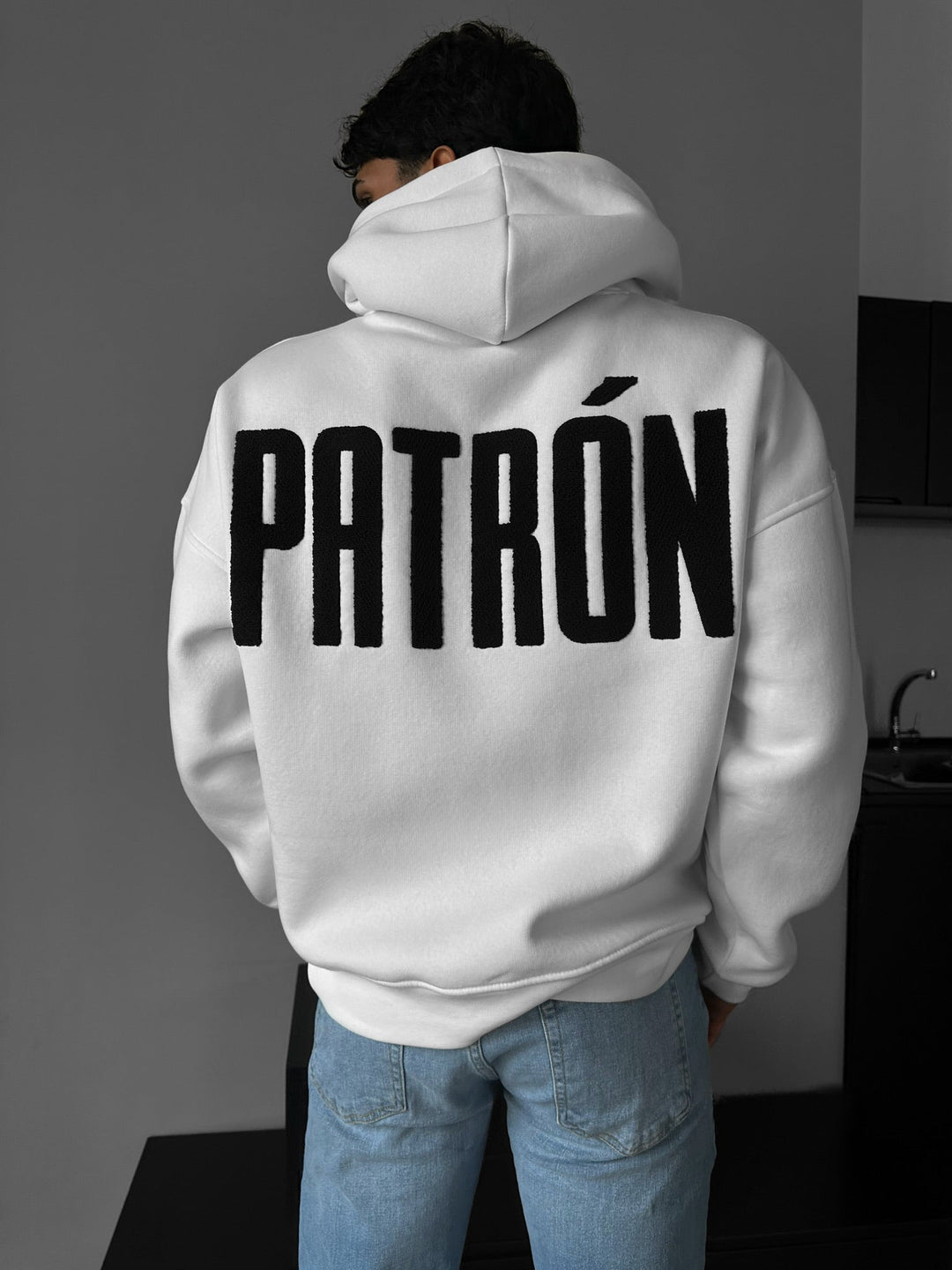 Oversize Detaljerad Patron Hoodie - Ecru