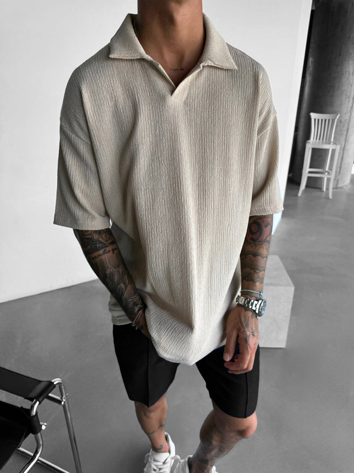 Oversize Crepe Polo T-shirt - Beige