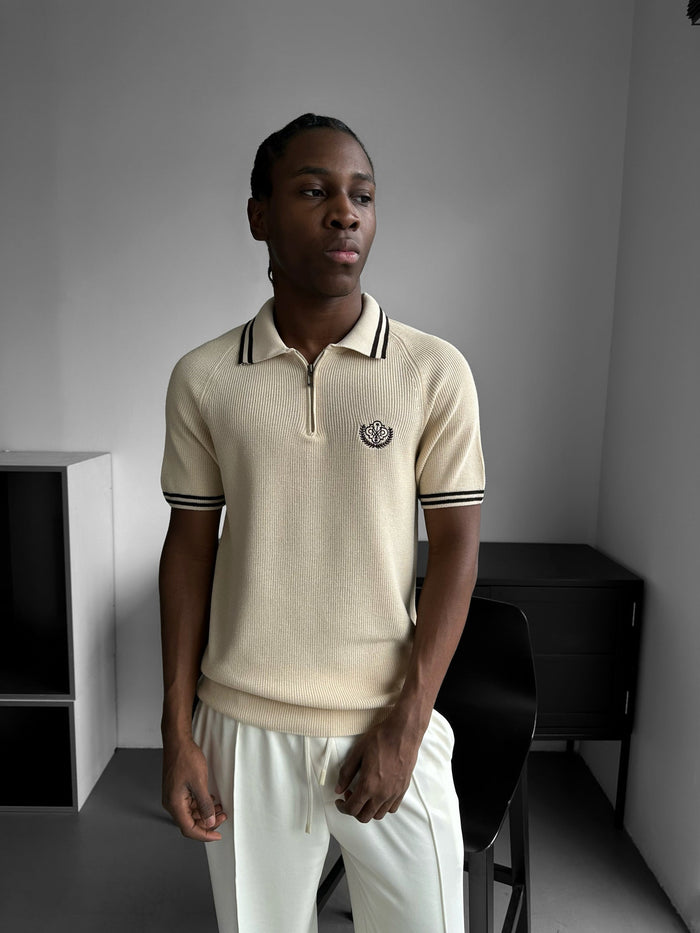 Slim Fit Halvdraget Broderad Polo T-shirt - Beige