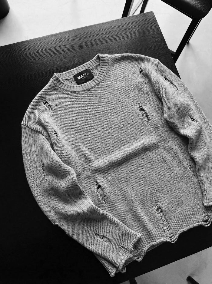 Oversize Torn Sweater - Grå