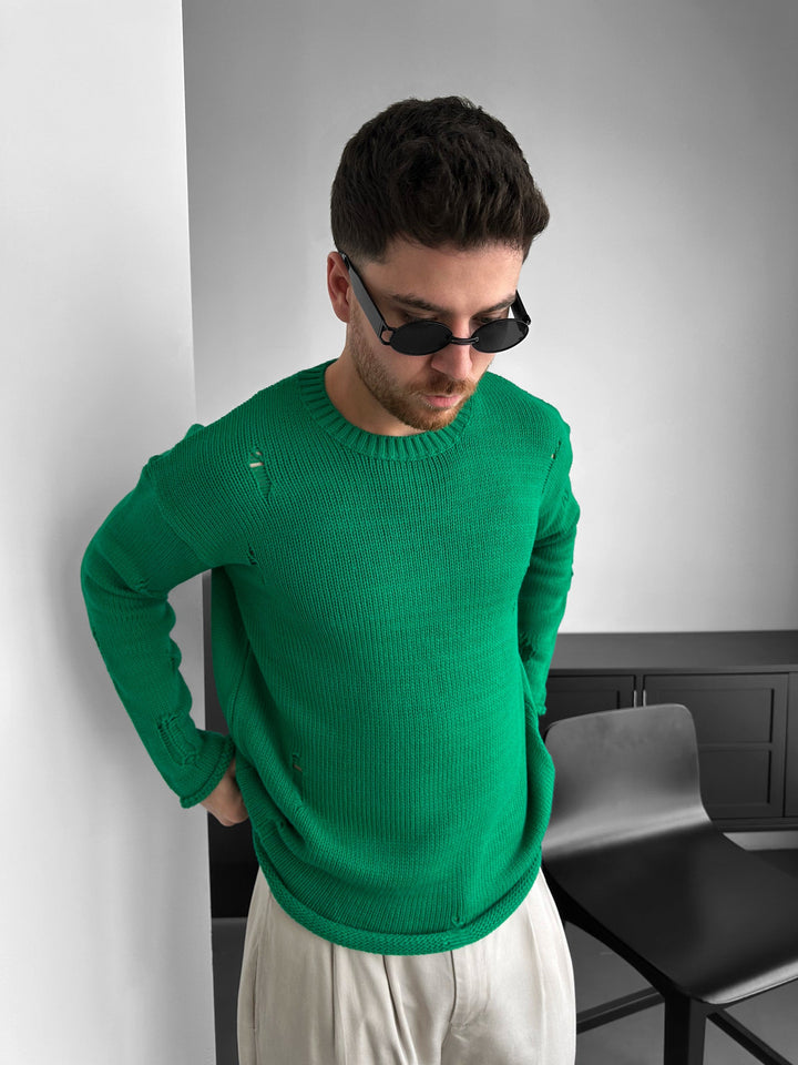 Oversize Torn Sweater - Grön