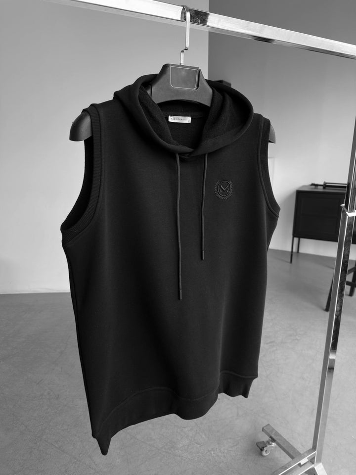 Lös Passform Ärm-lös Hoodie - Svart